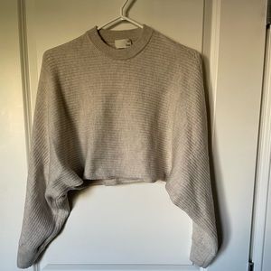 Wilfred Free Oatmeal batwing cropped crew neck knit sweater.